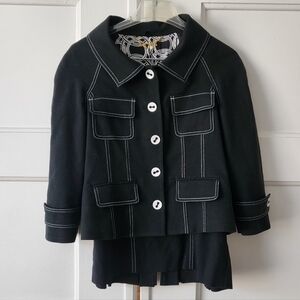 Bebe 2 piece skirt blazer set black contrast white stitching